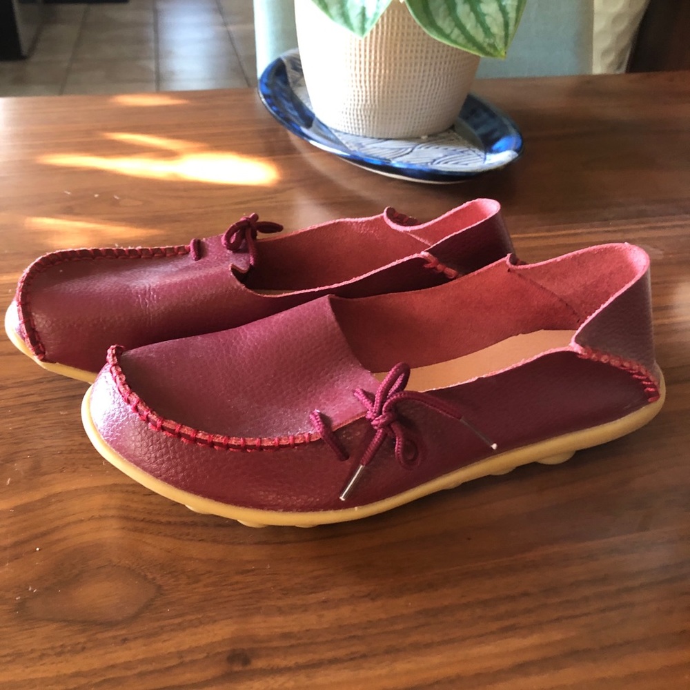 Size 8.5 dark red slip on shoes